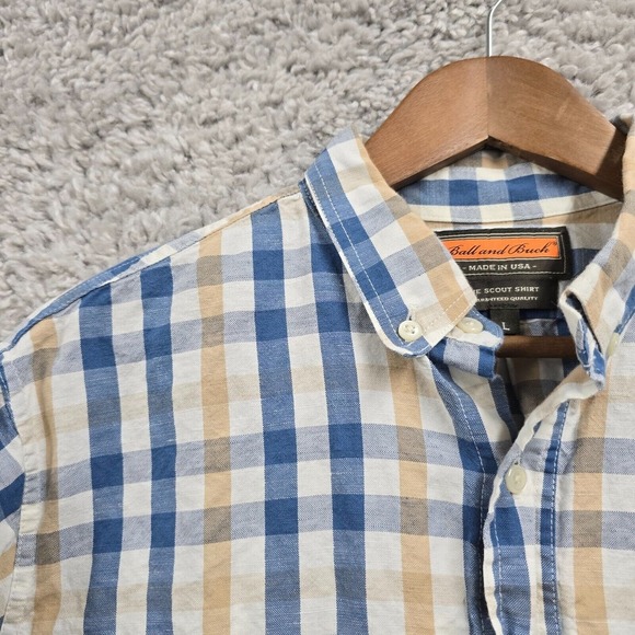 Ball and Buck Scout Shirt Mens Large Blue Gingham Cotton Plaid Heritage USA - Picture 4 of 12